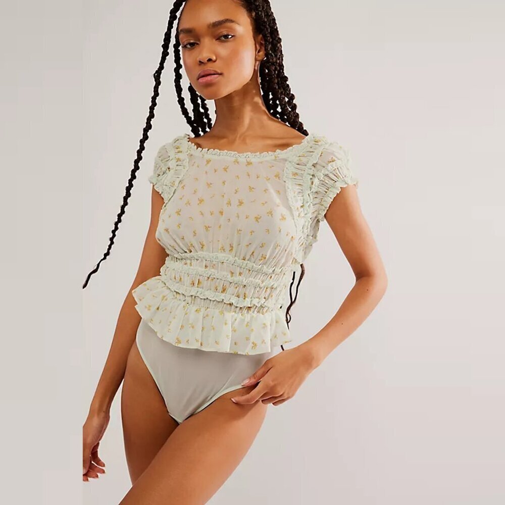 NWT New Free People Light Green Feel Good Bodysuit Size M